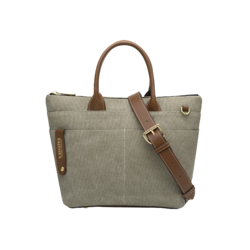 Dot | Small Tote | Fatigue Washed Canvas + Brown Leather - Honeysuckle & Sparrow