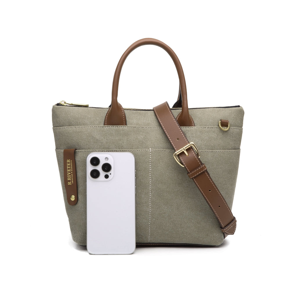 Dot | Small Tote | Fatigue Washed Canvas + Brown Leather - Honeysuckle & Sparrow