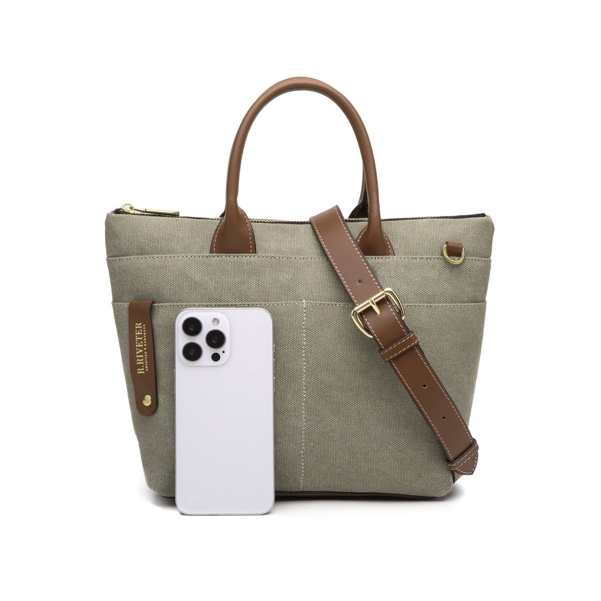 Dot | Small Tote | Fatigue Washed Canvas + Brown Leather - Honeysuckle & Sparrow