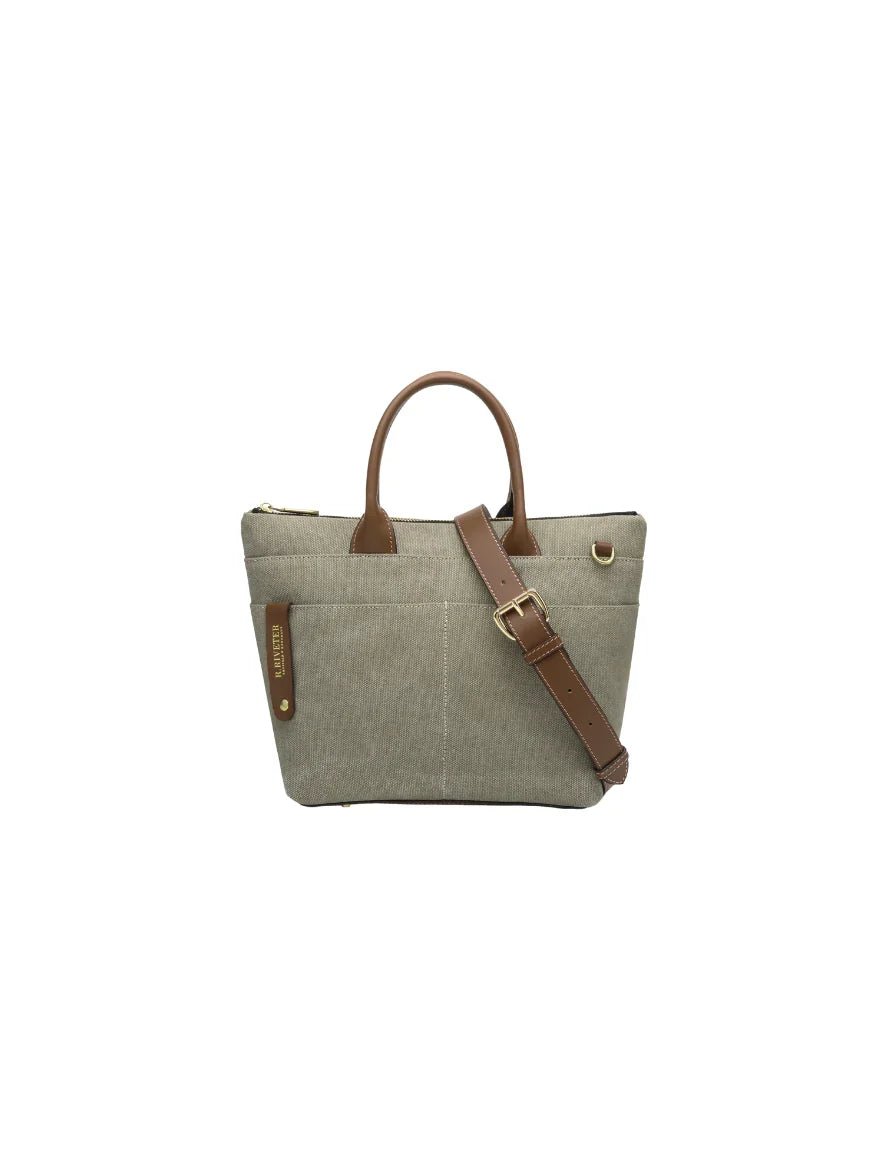 Dot | Small Tote | Fatigue Washed Canvas + Brown Leather - Honeysuckle & Sparrow