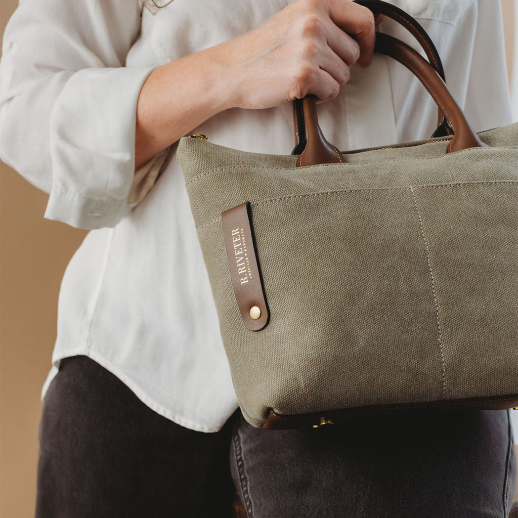 Dot | Small Tote | Fatigue Washed Canvas + Brown Leather - Honeysuckle & Sparrow