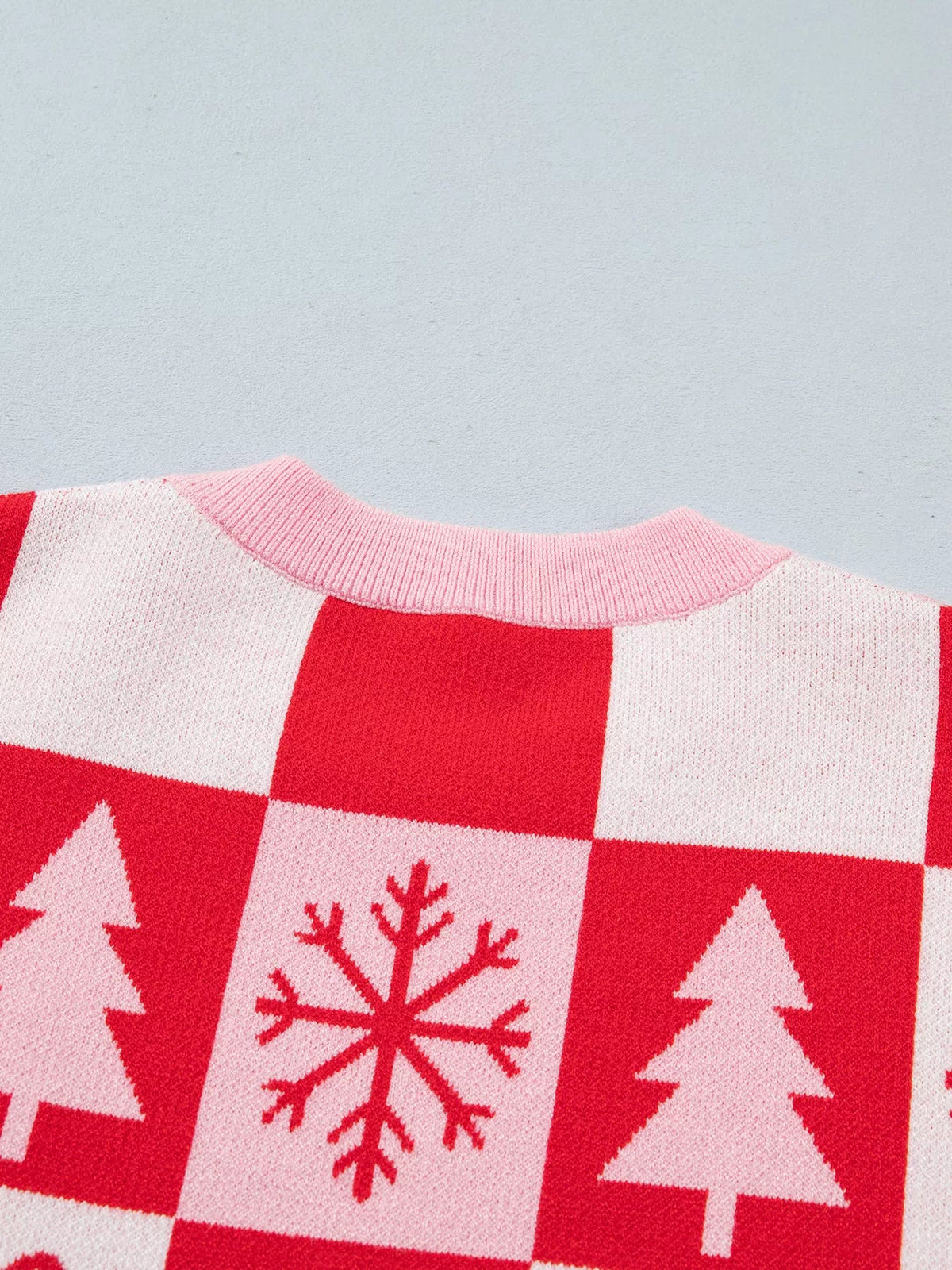 Christmas Plaid Sweater fabric and design detail