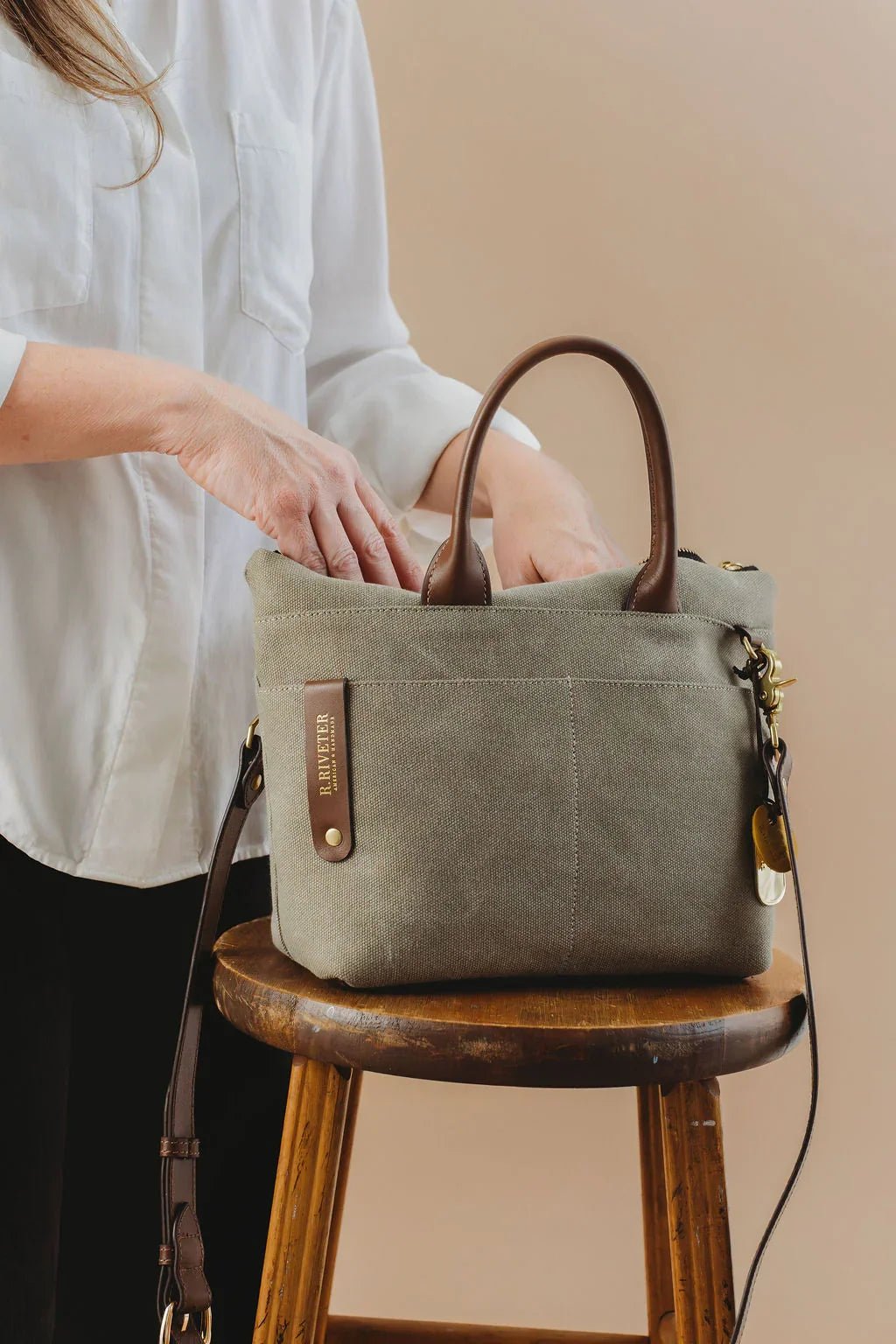 Dot | Small Tote | Fatigue Washed Canvas + Brown Leather - Honeysuckle & Sparrow