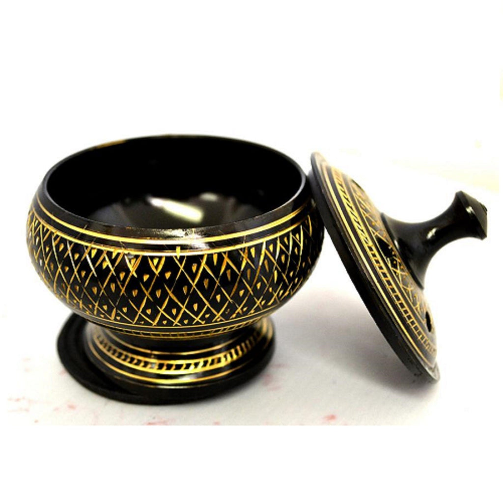 Black Carved Brass Burner with Lid - Honeysuckle & Sparrow