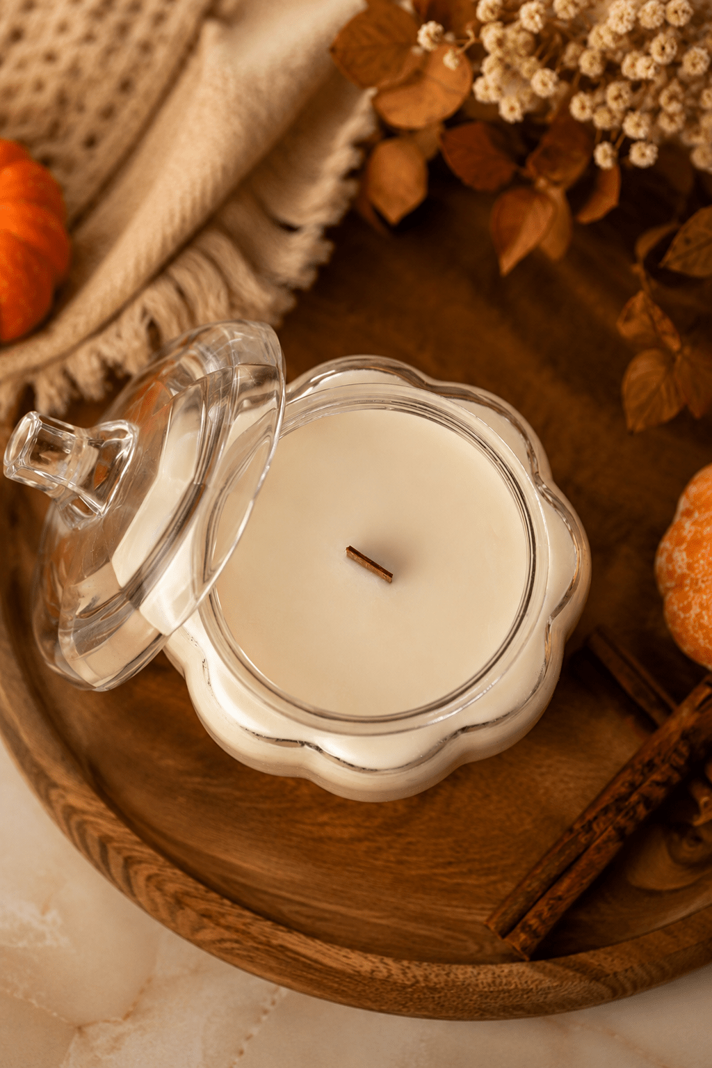 Pumpkin Glass Candle with Lid | Fall Home Decor | Autumn Candle Gift