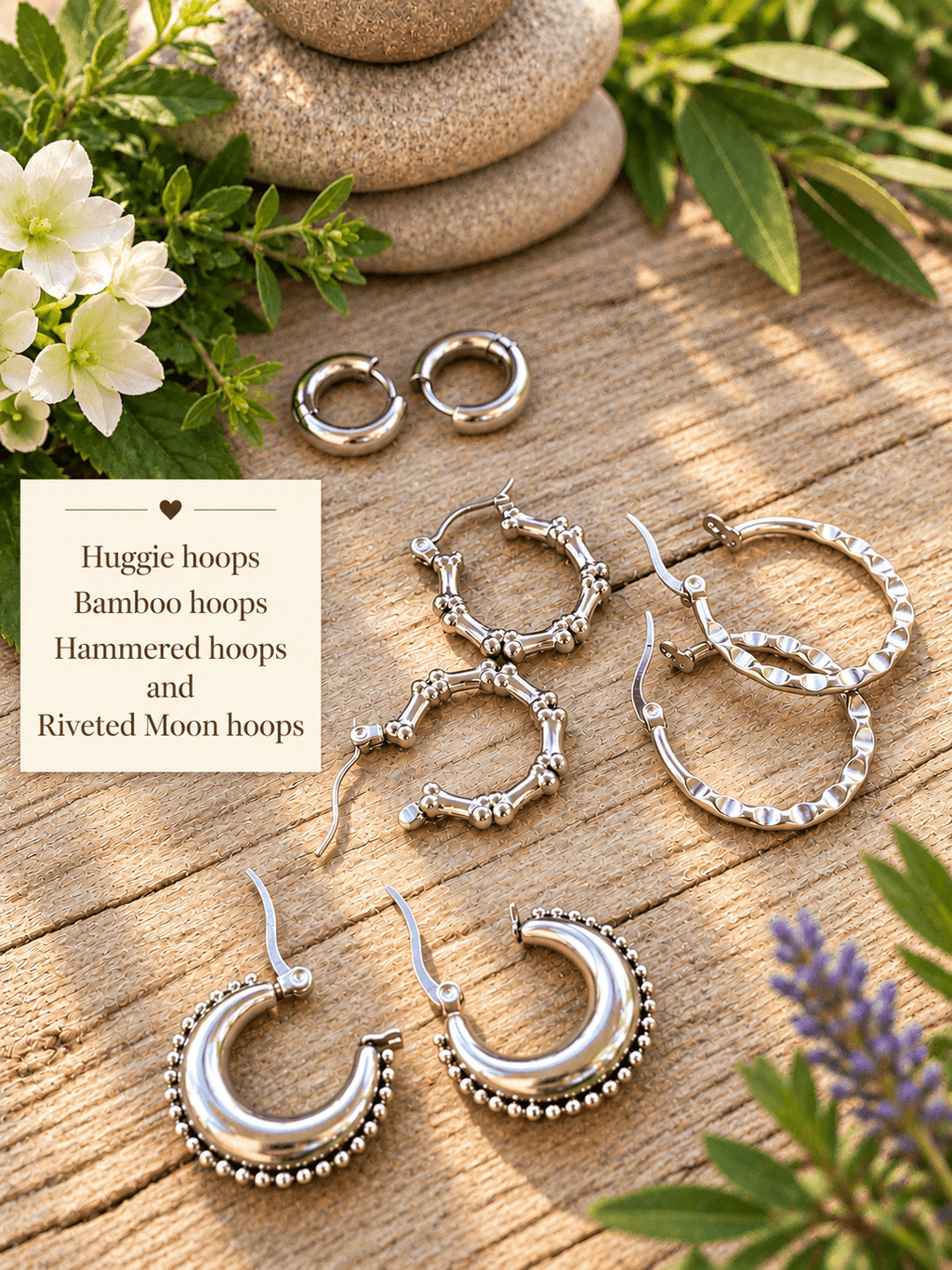 RIVETED MOON HOOPS - Honeysuckle & Sparrow