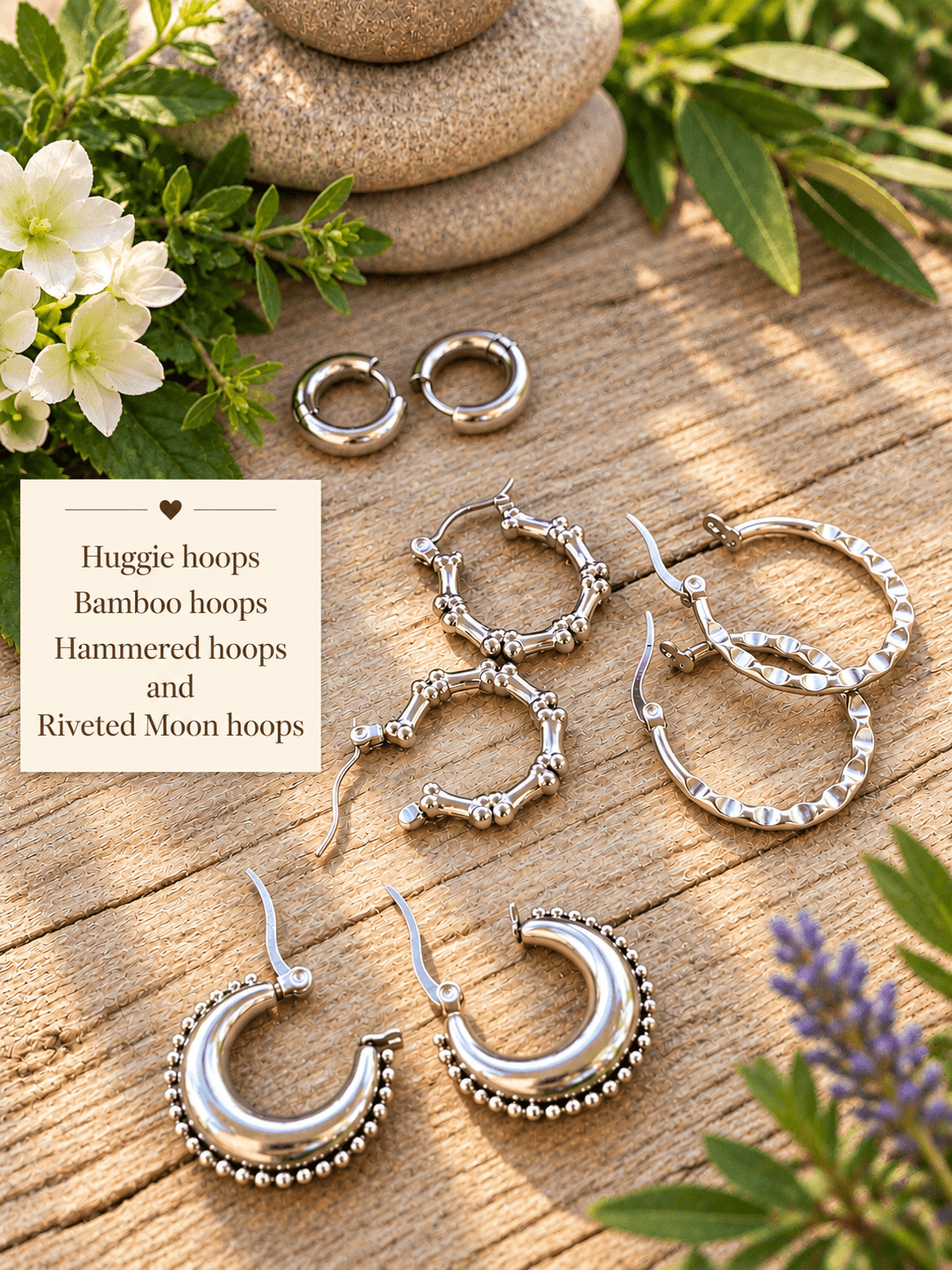 RIVETED MOON HOOPS - Honeysuckle & Sparrow
