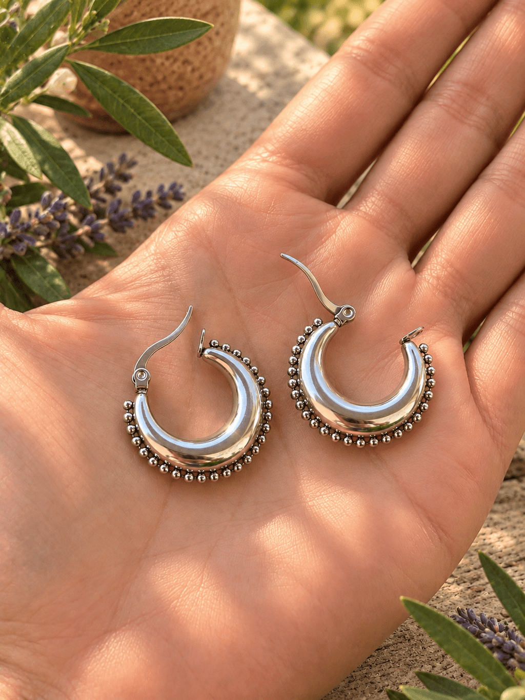 RIVETED MOON HOOPS - Honeysuckle & Sparrow