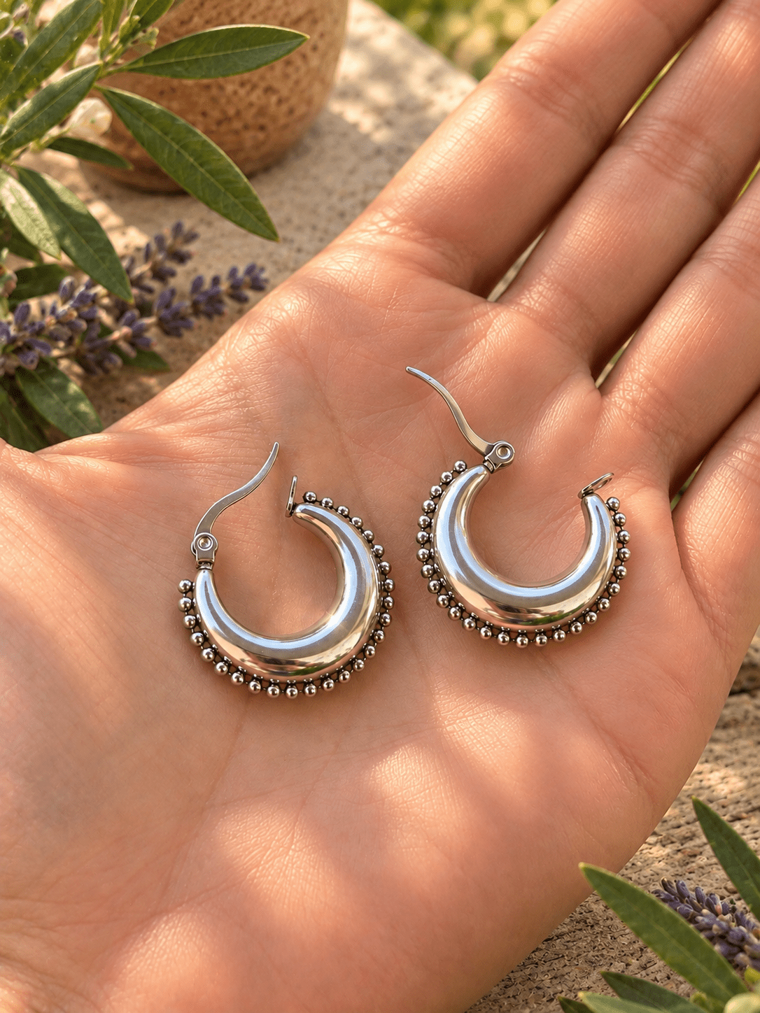 RIVETED MOON HOOPS - Honeysuckle & Sparrow