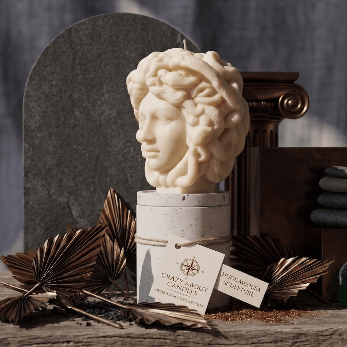 Medusa Sculpture Candle – Hand-Poured Soy Wax | 8” Greek Mythology Art - Honeysuckle & Sparrow