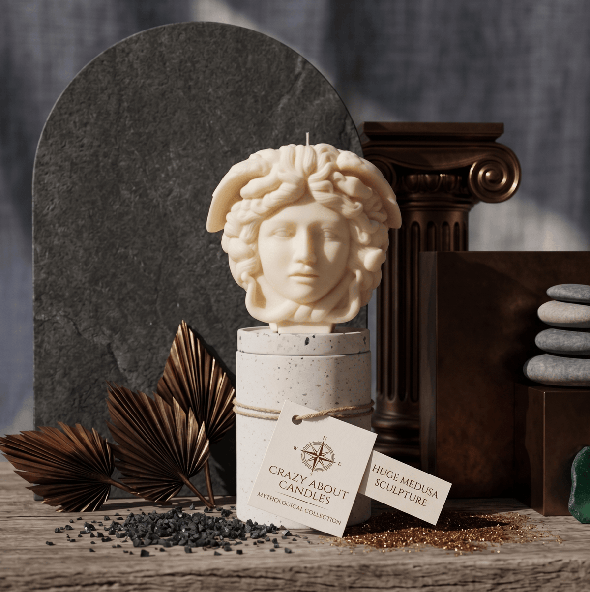 Medusa Sculpture Candle – Hand-Poured Soy Wax | 8” Greek Mythology Art - Honeysuckle & Sparrow
