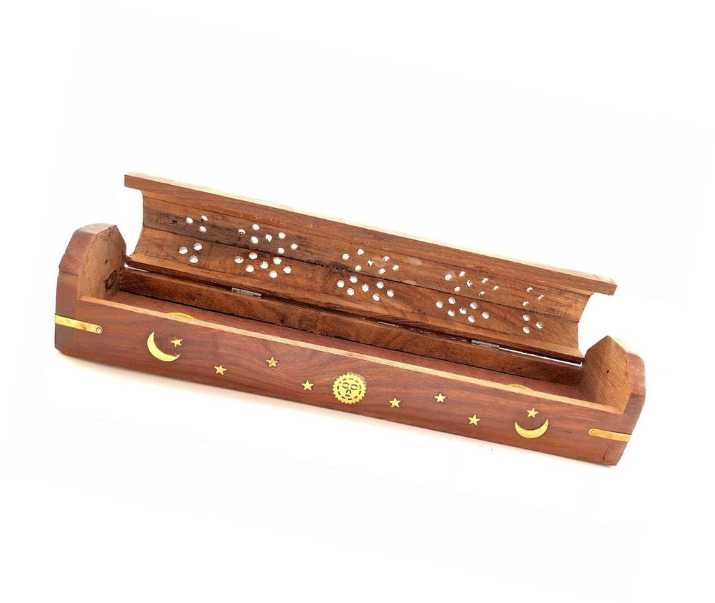 Celestial Wood Incense and cone Burner, Ash Catcher with storage - 18" - Honeysuckle & Sparrow