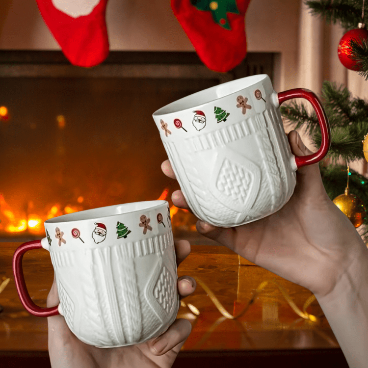 Christmas Ceramic Mug Set – Cozy Sweater Style Coffee Mugs, Holiday Gift - Honeysuckle & Sparrow