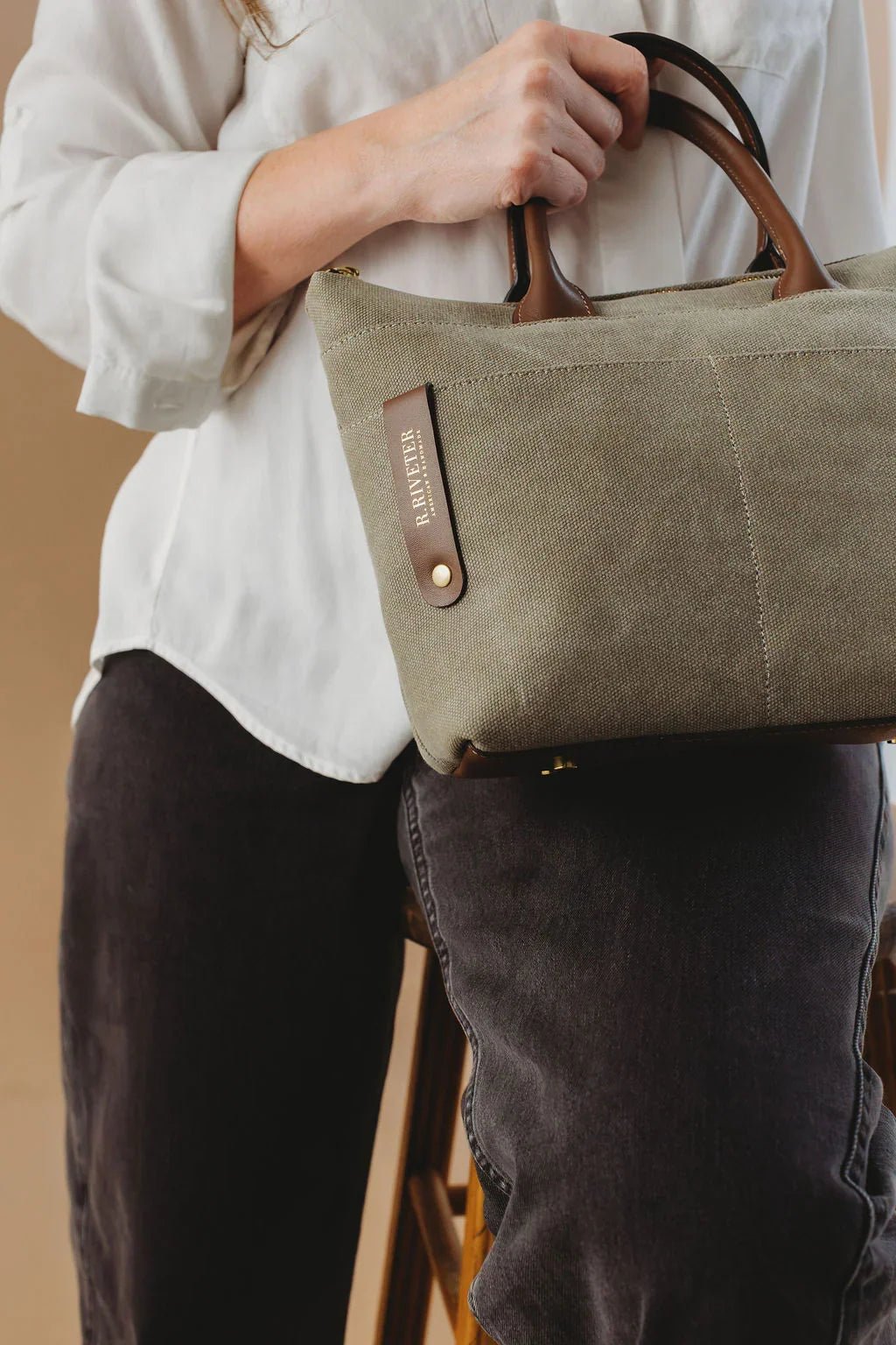 Dot | Small Tote | Fatigue Washed Canvas + Brown Leather - Honeysuckle & Sparrow