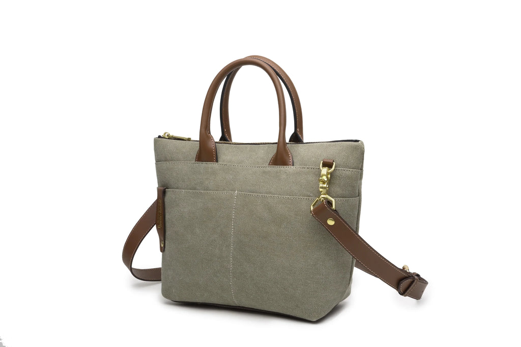 Dot | Small Tote | Fatigue Washed Canvas + Brown Leather - Honeysuckle & Sparrow