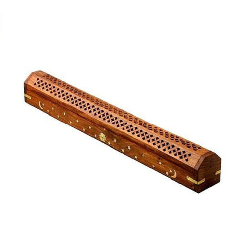 Celestial Wood Incense and cone Burner, Ash Catcher with storage - 18" - Honeysuckle & Sparrow